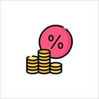 A pink and yellow coin with a percentage sign on top of it vector