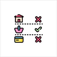 A line icon of a house, a car and a check mark vector