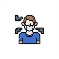 A man wearing a mask is shown in a line icon vector