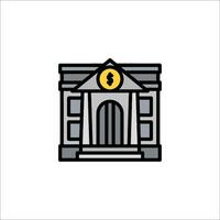 A bank building icon with a coin on top vector