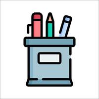 A pencil box with pens and pencils inside vector