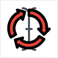 A red and black circular icon with arrows pointing in different directions vector