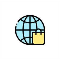 Shopping bag icon on a globe vector