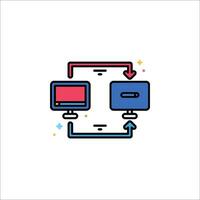 A computer and monitor icon with a red arrow vector