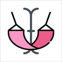 A pink and black sign with a pair of scissors vector
