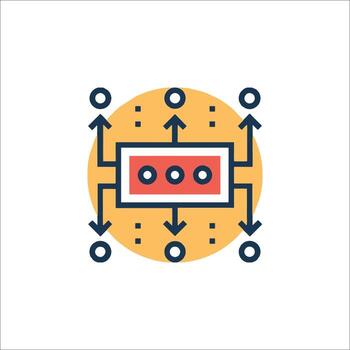 A flat icon of a computer with a circle around it vector