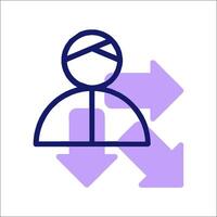 A person with a blue arrow pointing to the left vector