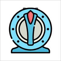A blue and red button with a red arrow vector