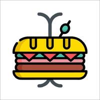 A hamburger with a fork and knife on it vector