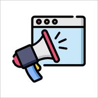 A megaphone is pointing at a computer screen vector