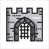 An illustration of a castle gate with a gate vector
