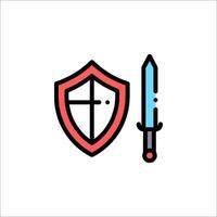 A shield and sword icon on a white background vector