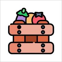 Fruit and vegetables in a wooden box icon vector