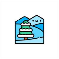 A snow covered mountain with a tree in the middle vector