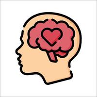 A brain with a heart in it, with a line drawing of the head vector