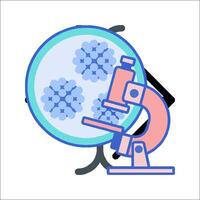 Microscope icon with a microscope and a virus vector