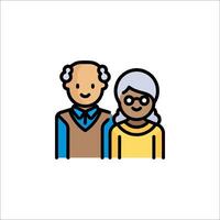An elderly couple is shown in a line style vector