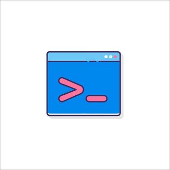 A blue and pink icon of a computer screen with a line vector