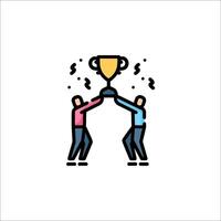 Two people holding a trophy icon vector