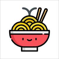 A cartoon bowl with noodles and chopsticks vector