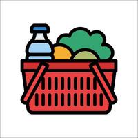 A red basket with groceries and a bottle of water vector