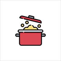 A red pot with food in it on a white background vector