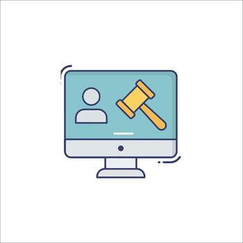 A judge's gavel icon on a computer screen vector