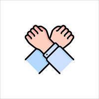 Two hands holding each other in a cross shape vector