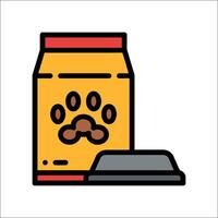 A can of dog food and a bowl with a paw print vector