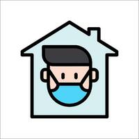 A man wearing a surgical mask in the shape of a house vector