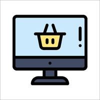 A computer monitor with a shopping basket icon on it vector