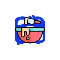 A colorful icon of a bowl with a knife in it vector
