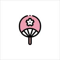 A pink and black fan with a flower on it vector