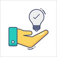 A hand holding a light bulb and a check mark vector