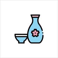 Japanese sake bottle and cup icon vector