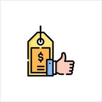 Hand with a price tag and thumb up icon vector