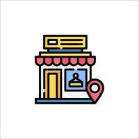 A store icon with a map pointer vector