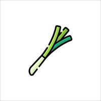 A green onion is shown in a line drawing vector
