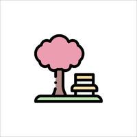 A pink tree and a book on a bench vector