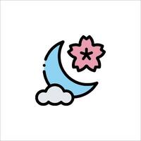 A crescent moon with a pink flower on it vector