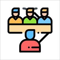 A group of people sitting at a table with a person in the middle vector