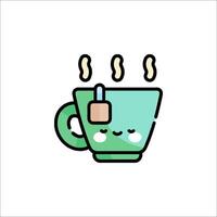 A cup of tea with a cute face and a tea bag vector