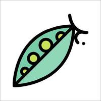 A green pea pod with a black outline vector