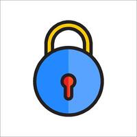 A blue lock icon with a red keyhole vector