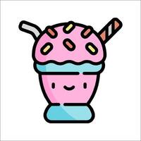A cartoon ice cream sundae with a straw vector