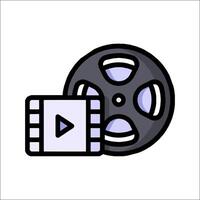 reel icon with a film reel and a play button vector