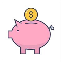Piggy bank with dollar coin icon vector