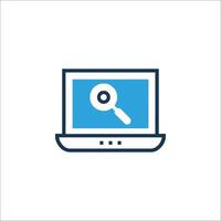 A laptop with a magnifying glass icon vector