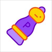 A purple and orange bottle with a letter p on it vector