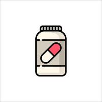 A bottle of pills with a red cap on it vector